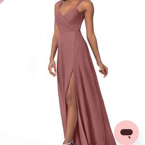 Azazie Nahrin desert rose bridesmaid dress.